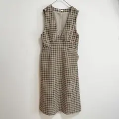 みー様専用 index チェックワンピース M ベージュ 深Vジャンパースカート