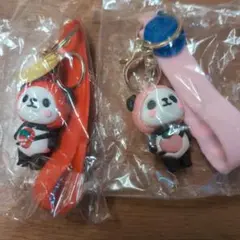 パンダ キーホルダーセット 赤 ピンク