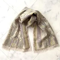 美品　ETRO ペイズリー柄 スカーフストール　ウールシルク　ベージュブラウン⭐︎