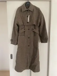 新品‼️GU チェック柄ロングコート ウエストベルト付き XL