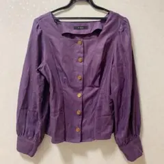 美品 w closet ペプラム スクエアネックブラウス パープル 装飾ボタン