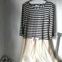 Rose Tiara ストライプ柄7分袖ワンピースLサイズ