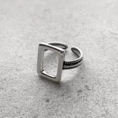 シルバーリング　指輪　スクエア　デザインオープンリング　韓国　おしゃれ