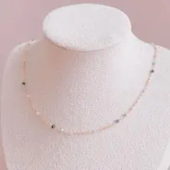 小さなカラフル天然石の華奢ネックレス　サファイア×ターコイズ×アクアマリン