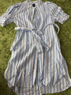 GAP 半袖シャツワンピース M 青と白ストライプ
