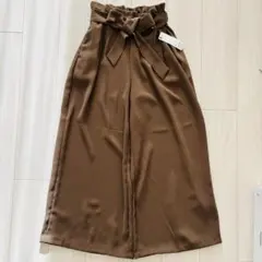 【訳あり】GU ウエストリボン　ワイドパンツ　ブラウン