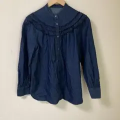 ships デニムシャツ フリル付き ダークブルー