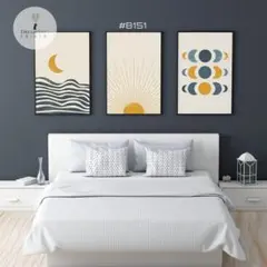 インテリアポスター 太陽と月 北欧抽象 波模様 爽快感 癒し空間 自然感 春色