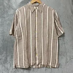 【L2055】Eddie Bauer リネンストライプシャツ サイズM ブラウン