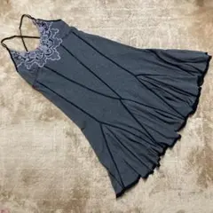 胸元レースキャミワンピースグレー裏地付きM