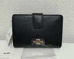 【オープン価格】新品COACH ブラック 二つ折り財布 アウトレット