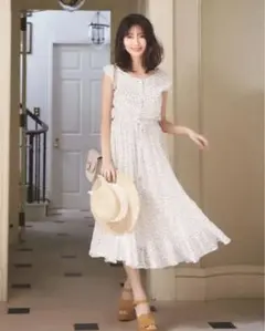 リランドチュール　ドットプリーツシフォンワンピース