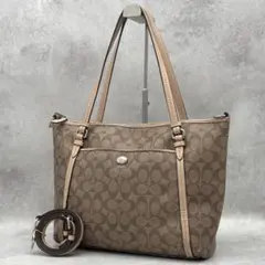 COACH 2way トートバッグ PVCレザー A4◎ シグネチャー ベージュ