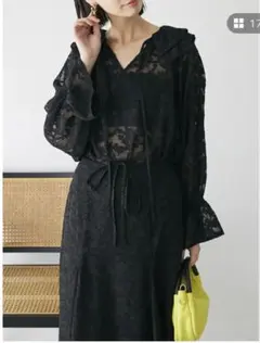 シアージャガードレース フリル付き⭐️長袖ブラウス 黒