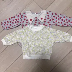 ハート柄と花柄の起毛トレーナー2点セット 90cm