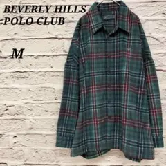 ビバリーヒルズポロクラブ【M】 長袖チェックネルシャツ オーバーサイズ グリーン