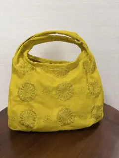 KUROCHIKU LINK イエロー刺繍ハンドバッグ