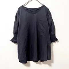 ◉RCWB　ロデオクラウンズ　Vネック袖口ギャザーカットソー　F　炭黒×無地のサムネイル