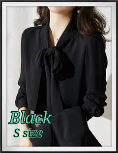 ブラウス 　リボン　シフォン　ブラック S　フォーマル　オフィス　卒園　卒業