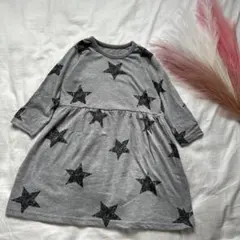 美品125㎝星柄 七分袖ワンピース グレー　かっこいい可愛い