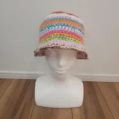 ハンドメイド　バケハ　バケットハット　クラッシャーハット　クロシェハット