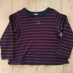 petit main 長袖カットソー 100 ネイビーと赤のストライプ チェリー