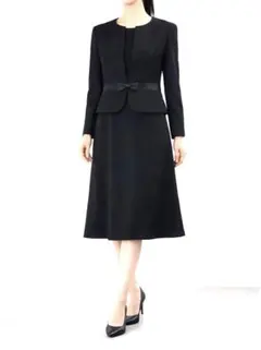 東京ソワール 喪服 ブラックフォーマル9号 美品 リボン付