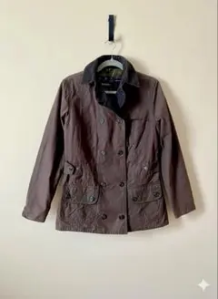 Barbourダブルブレストオイルドジャケット ダークブラウン S