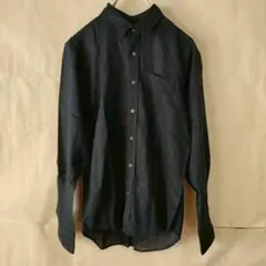 NANO UNIVERSE 長袖シャツ　リネン素材　無地　シンプル　ネイビー　S