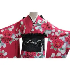 1点のみ！白×ルージュレッド!美品！成人式振袖7点セット帯新品フルセットOR59のサムネイル
