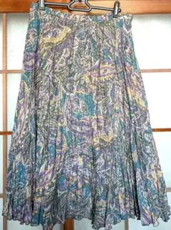 レリアン　Leilian ペイズリー柄　ランダムプリーツ　フレアスカート
