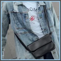 【新品】ショルダーバッグ メンズ 斜めがけ　大容量 レザー ブラック