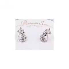 子猫の キラキラ クリスタルストーンピアス 2個セットシルバー