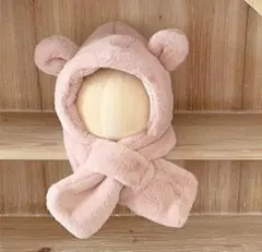 クマ耳付き　帽子 マフラー キッズ 一体 ベビー イヤーマフ フード ティペット