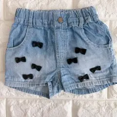 プティマイン　リボン付きデニムショートパンツ 90㎝