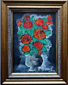 大澤扶二子□薔薇□バラ□真作保障□新品額□油彩画□絵画□油絵□静物