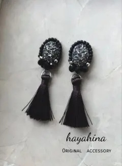 【キラキラタッセル✕シルバー】ハンドメイドピアス/イヤリング　ビーズ刺繍