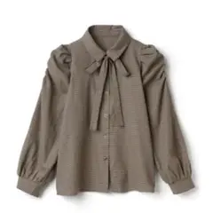 GRL ボウタイ付きパワショルチェックブラウス[tu93a]