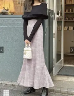 GRL ラメチェックツイードマーメイドスカート dk1080