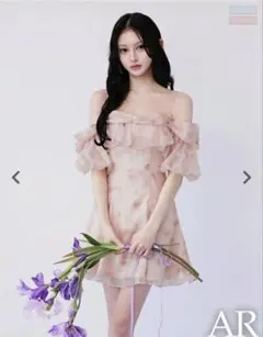 ピンク フリル オフショルダードレス S