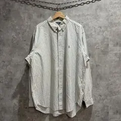 送料無料 USA古着 ラルフローレン 長袖シャツ ストライプ ロゴ ワンポイント