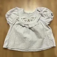 ベビー服　子ども服　しまむら　半袖　くすみブルー　花柄刺繍　フリル　90 100
