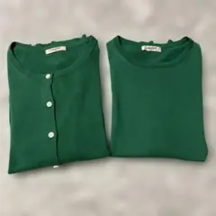 美品★スタジオクリップ アンサンブル　グリーン 春夏秋　シャリ感　綿のサムネイル