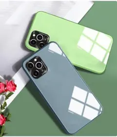 ガラスiphone12proケース 緑　カメラ保護 スマホケース