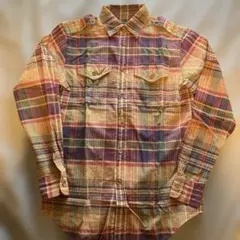 ラルフローレン　コットン　マドラスチェック　ミリタリーシャツ　0サイズ