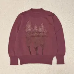 レトロ古着 くすみピンク 木柄 刺繍 ニット セーター ヴィンテージ古着 レトロ