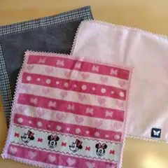 ミニーマウス デザイン タオル等ハンカチ3枚セット