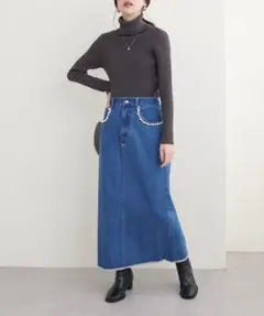 ナチュラルクチュール パール装飾デニムタイトスカート