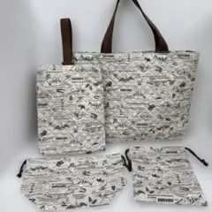 【値下げ】入園セット　レッスンバッグ　シューズバッグ　巾着　4点セット　恐竜