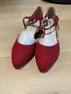 レッド スエード調 ハイヒール パンプス